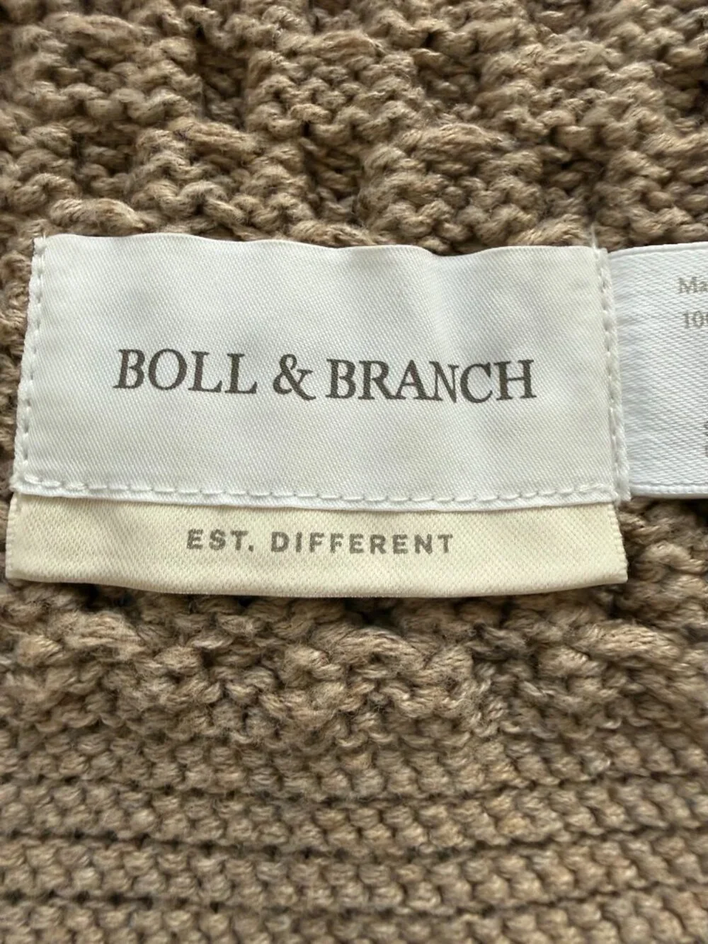 Boll & Branch Organic Cotton Cable Knit Throw Blanket Taupe Beige 55x70